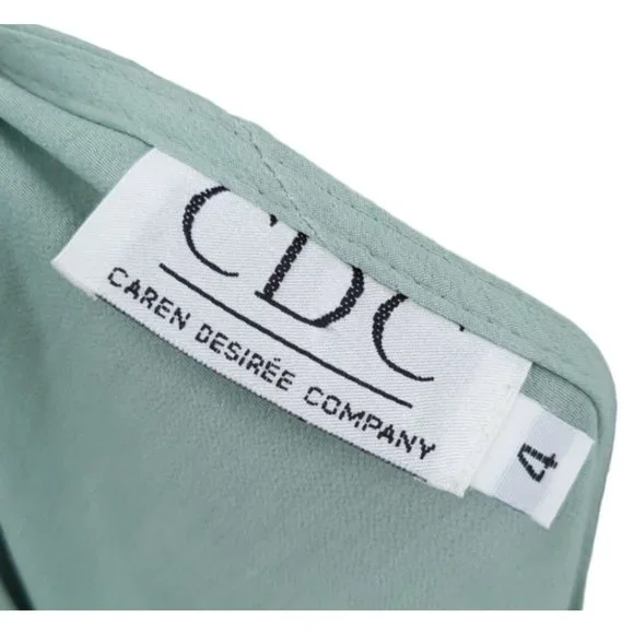 VTG 90s CDC Sage Green Short Sleeve Empire Waist Midi Dress Size 4 Pleated Roses - Picture 6 of 8